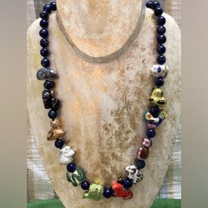 Vintage Chinese zodiac animal hand-painted porcelain necklace